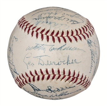 1954 New York Giants Team Signed ONL Giles Baseball With 29 Signatures Including Durocher & Irvin (Beckett & JSA)